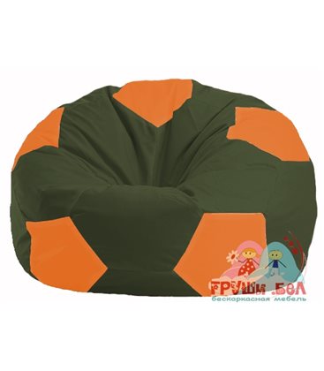 Бескаркасное кресло-мешок Мяч тёмно-оливковый - оранжевый М 1.1-56